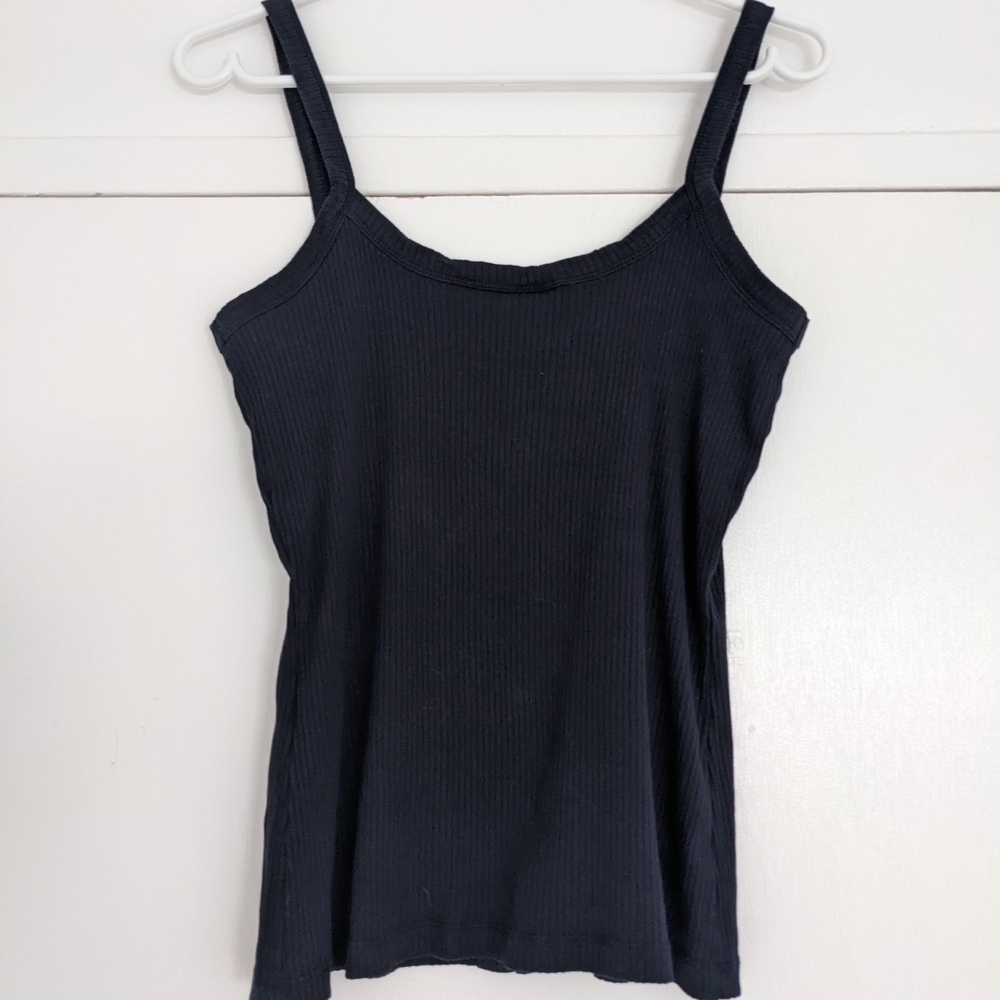 Navy Blue Ribbed Button-Up Women's Top - Picture 2 of 5